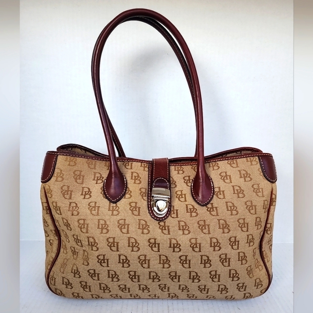Dooney & Bourke Canvas Leather Tucklock Double Handle Tote Shoulder Bag Purse